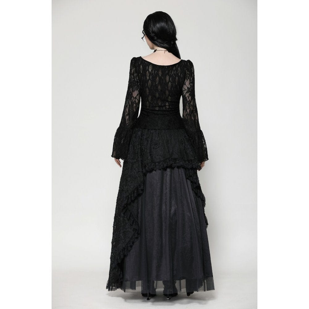 Darkinlove Women's Gothic Lace Mesh Long Skirt