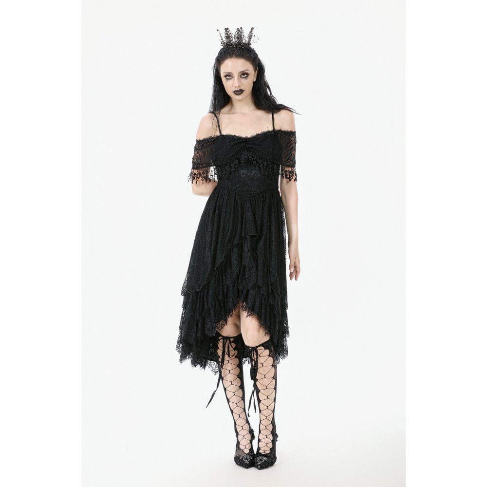 Darkinlove Women's Gothic Lace Off-Shoulder Tassels Dress
