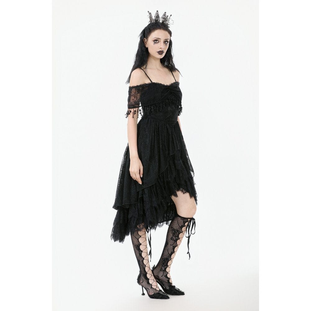 Darkinlove Women's Gothic Lace Off-Shoulder Tassels Dress