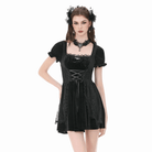 Darkinlove Women's Gothic Lace Patchwork Lace-up Square-cut Collar Dress