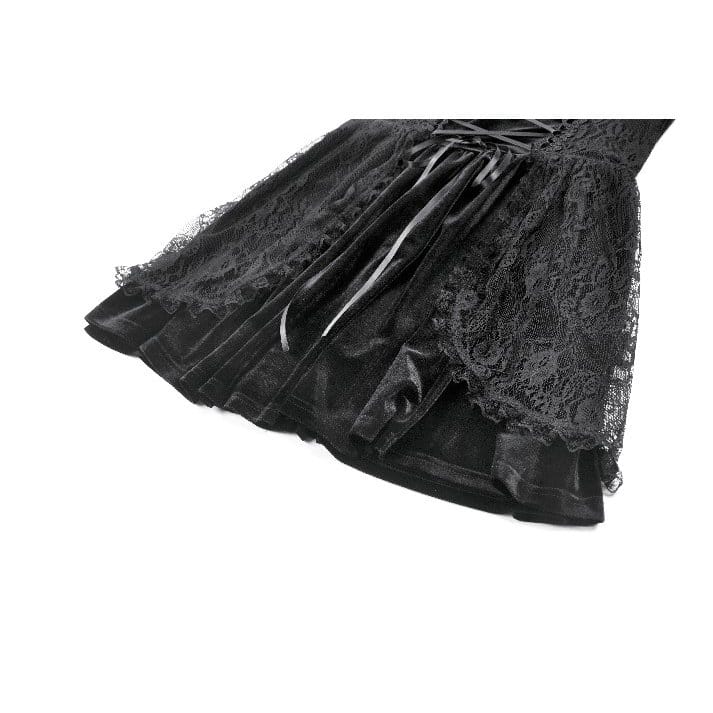 Darkinlove Women's Gothic Lace Patchwork Lace-up Square-cut Collar Dress