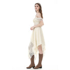 Darkinlove Women's Gothic Lace Patchwork Ruffled Asymmetric Off Shoulder Dress