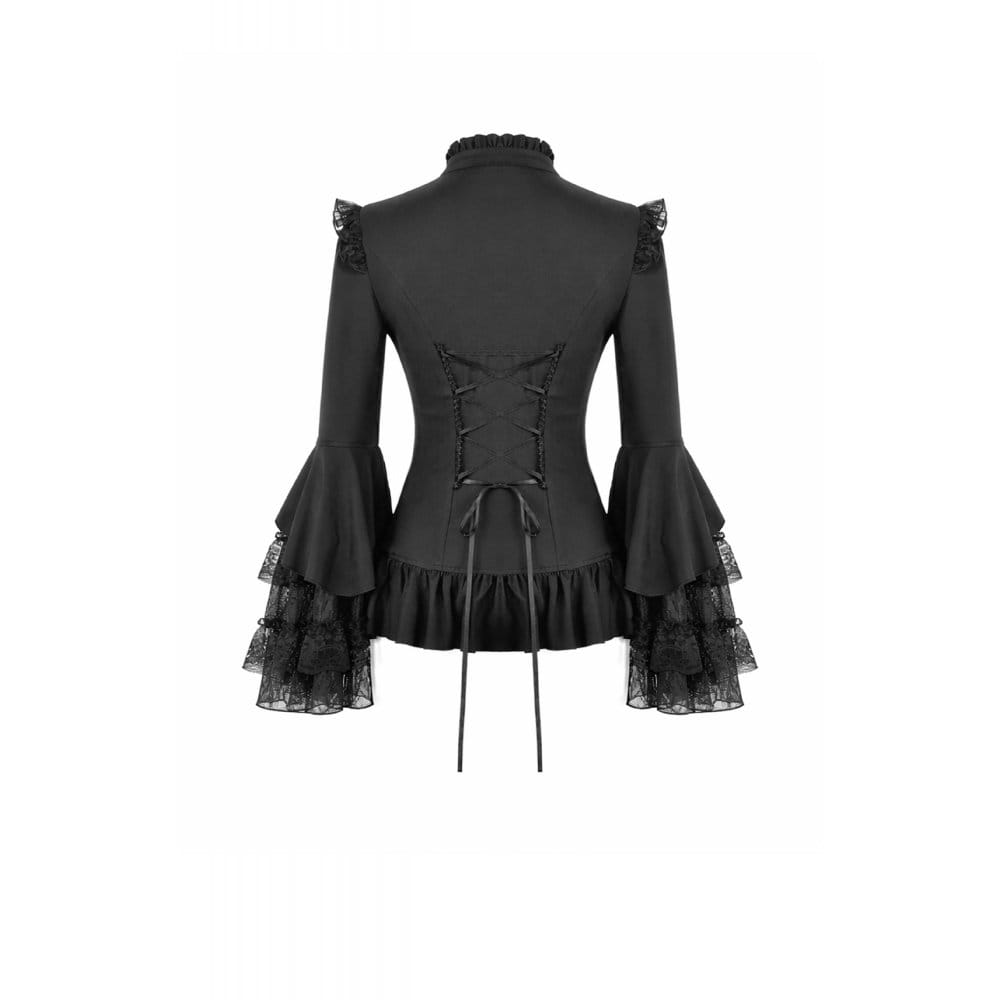 Darkinlove Women's Gothic Lace Patchwork Ruffled Stand Collar Shirt