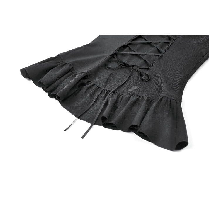 Darkinlove Women's Gothic Lace Patchwork Ruffled Stand Collar Shirt