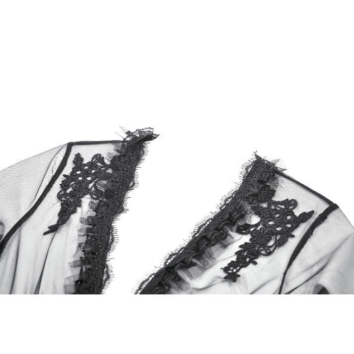 Cappotto da donna Darkinlove in pizzo gotico con inserti e maniche svasate trasparenti.