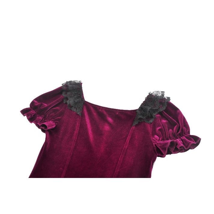 Darkinlove Women's Gothic Lace Patchwork Square-cut Collar Velvet Dress