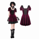 Darkinlove Women's Gothic Lace Patchwork Square-cut Collar Velvet Dress