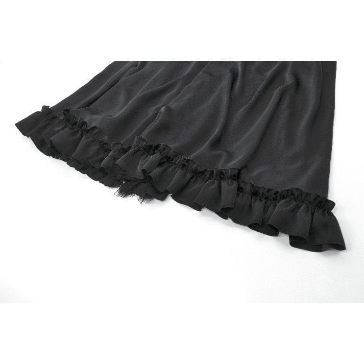 Darkinlove Women's Gothic Lace Ruched Ruffled Maxi Skirt Black