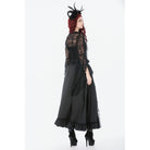 Darkinlove Women's Gothic Lace Ruched Ruffled Maxi Skirt Black-Red