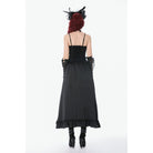 Darkinlove Women's Gothic Lace Ruched Ruffled Maxi Skirt Black-Red