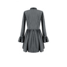 Darkinlove Women's Gothic Lace Ruffle Mock Neck Pinstripe Long Sleeve Flare Short Dress