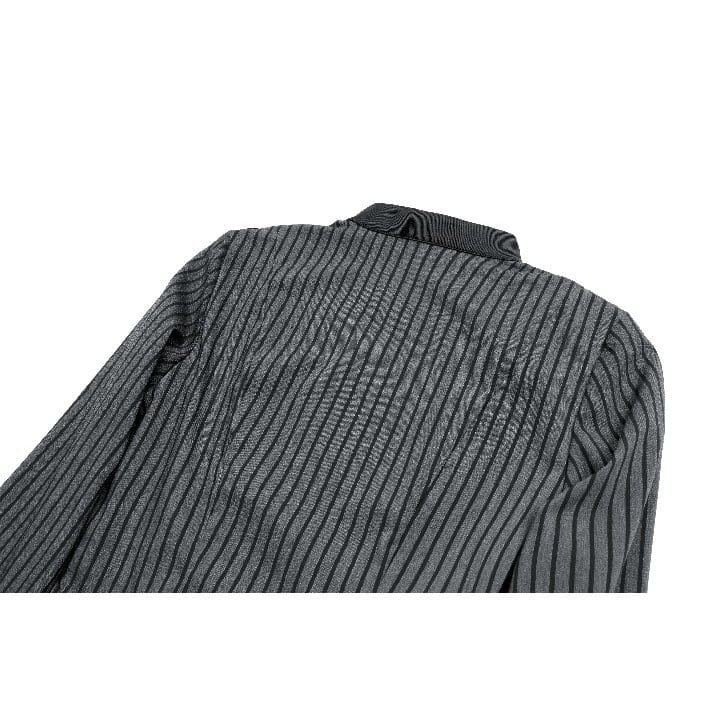 Darkinlove Women's Gothic Lace Ruffle Mock Neck Pinstripe Long Sleeve Flare Short Dress