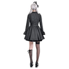 Darkinlove Women's Gothic Lace Ruffle Mock Neck Pinstripe Long Sleeve Flare Short Dress