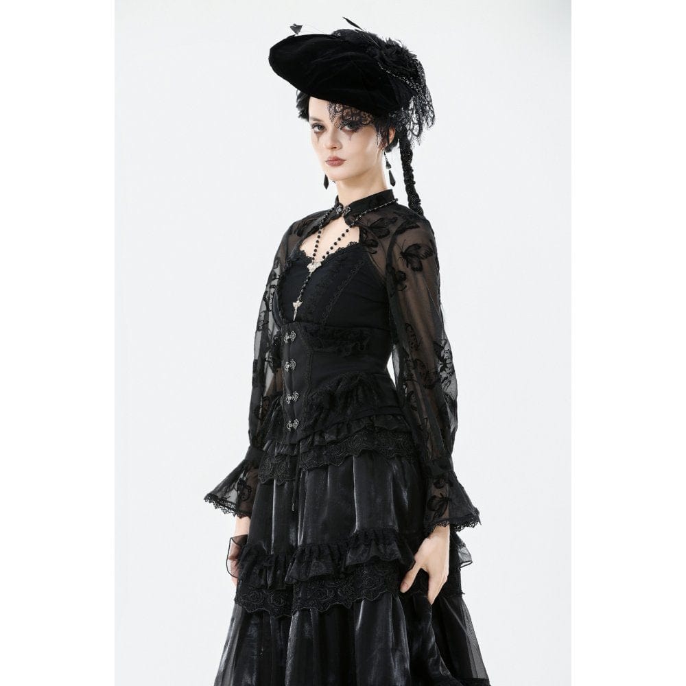 Darkinlove Women's Gothic Lace Ruffled Buckle Underbust Corset