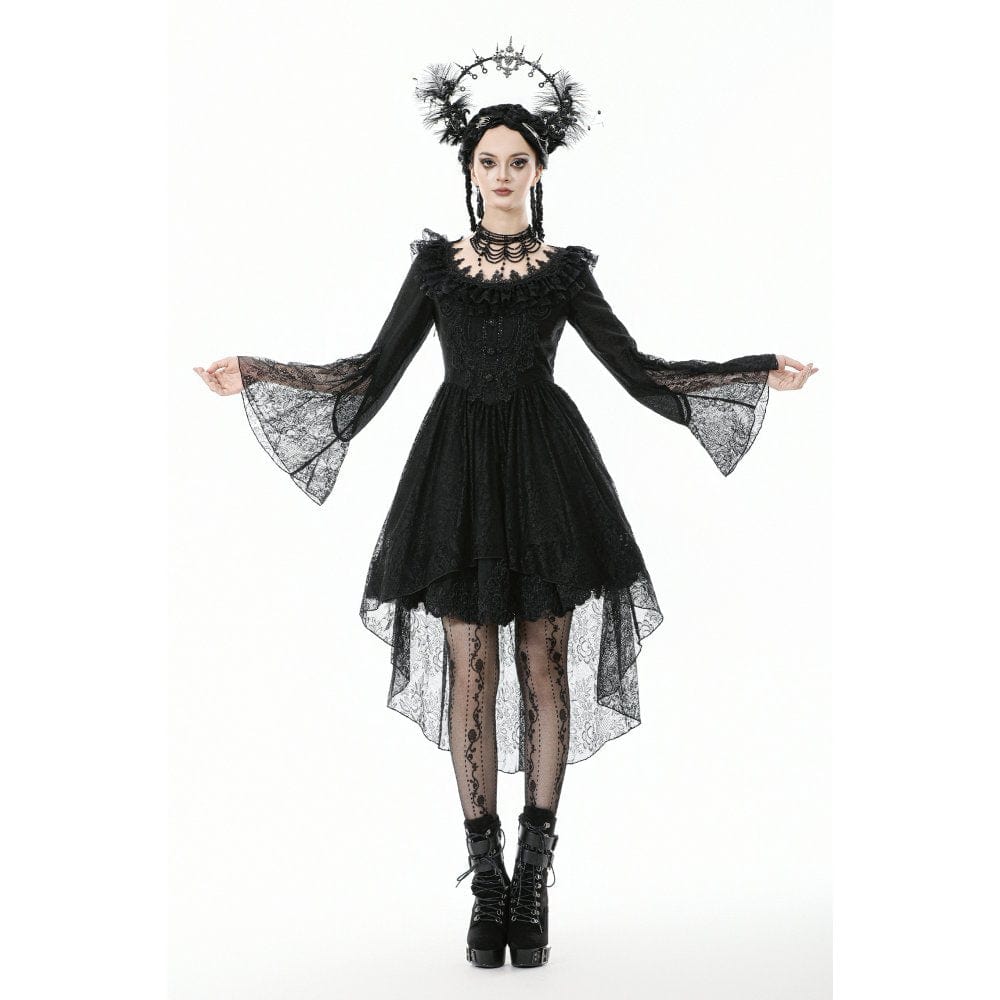 Darkinlove Women's Gothic Lace Ruffled Collar Flared Sleeved Dress