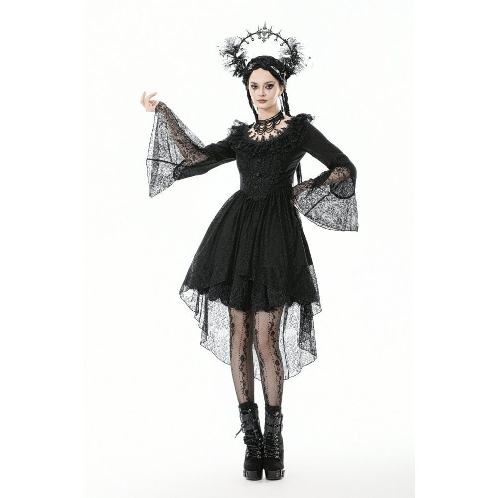Darkinlove Women's Gothic Lace Ruffled Collar Flared Sleeved Dress