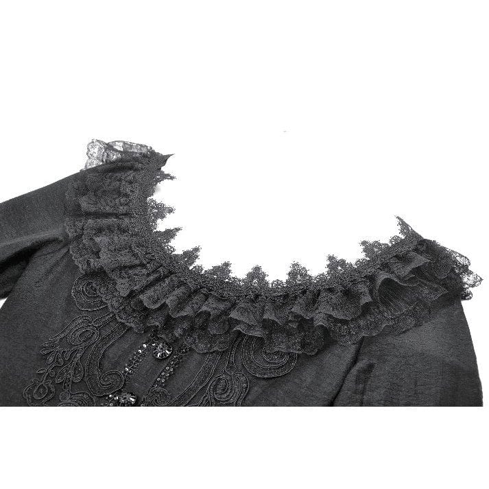 Darkinlove Women's Gothic Lace Ruffled Collar Flared Sleeved Dress