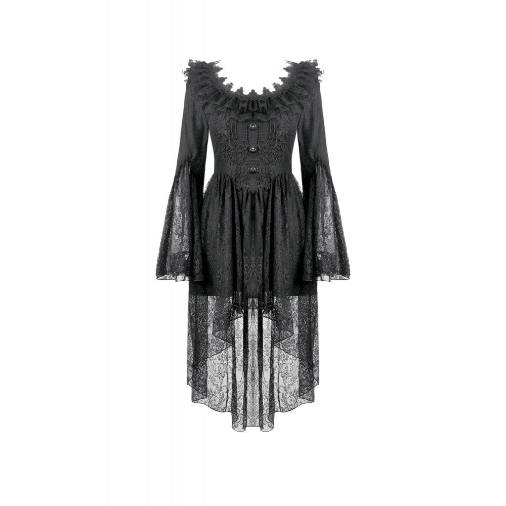 Darkinlove Women's Gothic Lace Ruffled Collar Flared Sleeved Dress