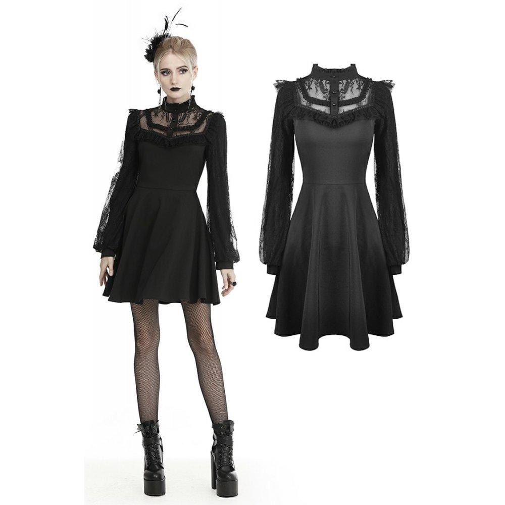 Darkinlove Women's Gothic Lace Sleeve Fitted Dresses