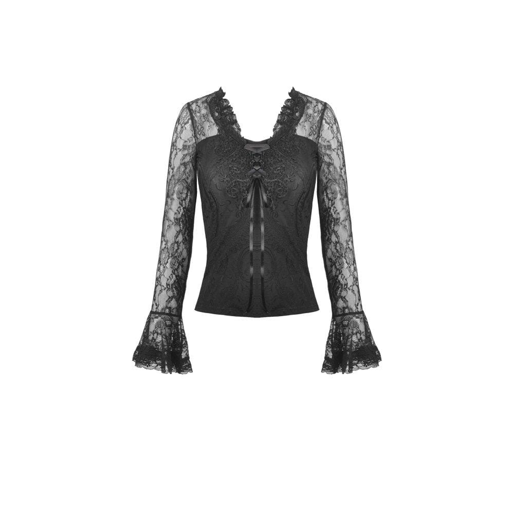 Darkinlove Women's gothic Lace Sleeve Strappy Tees