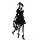 Darkinlove Damen-Gothic-Kleid aus Samt mit Spitzenärmeln