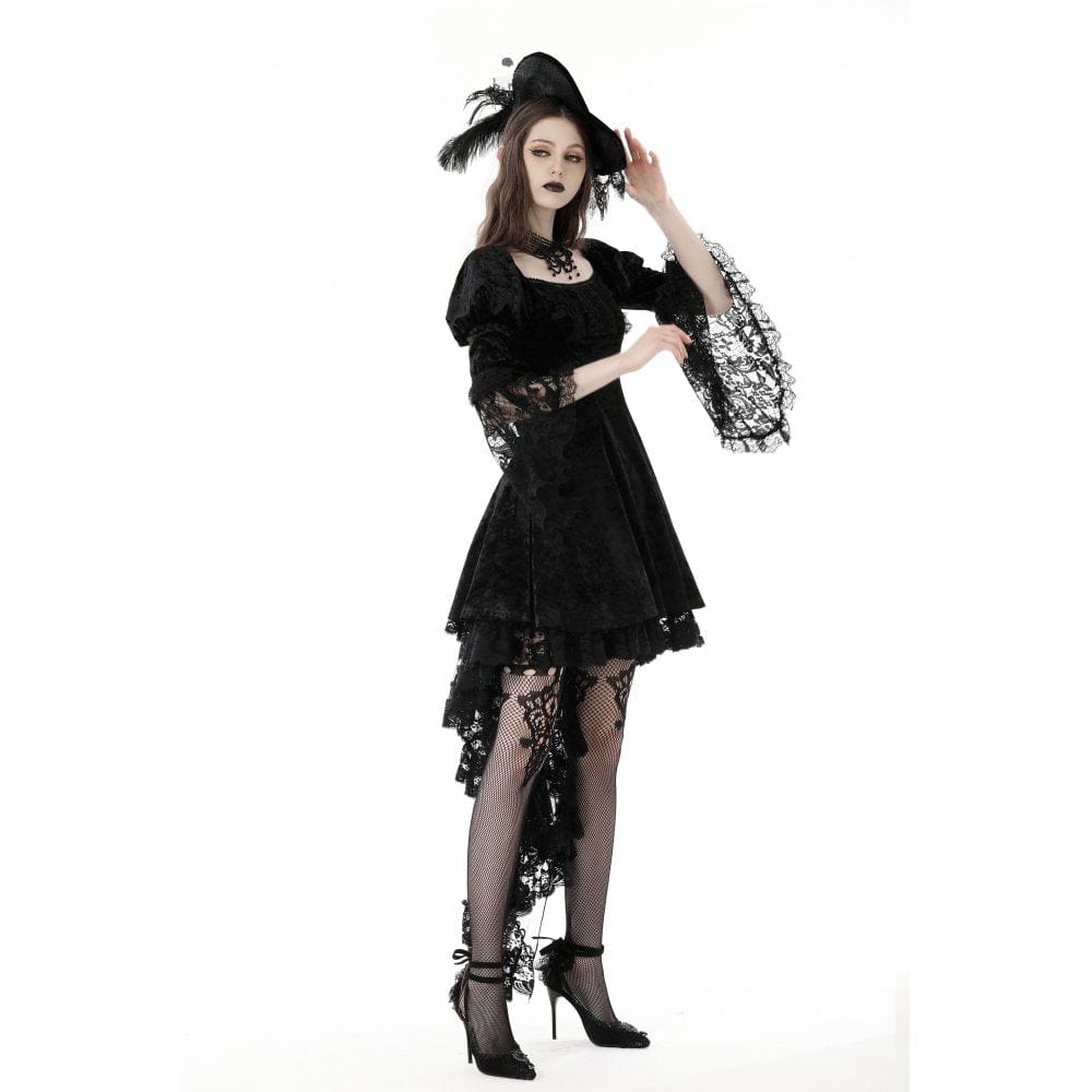 Darkinlove Women's Gothic Lace Sleeved Velvet Dress