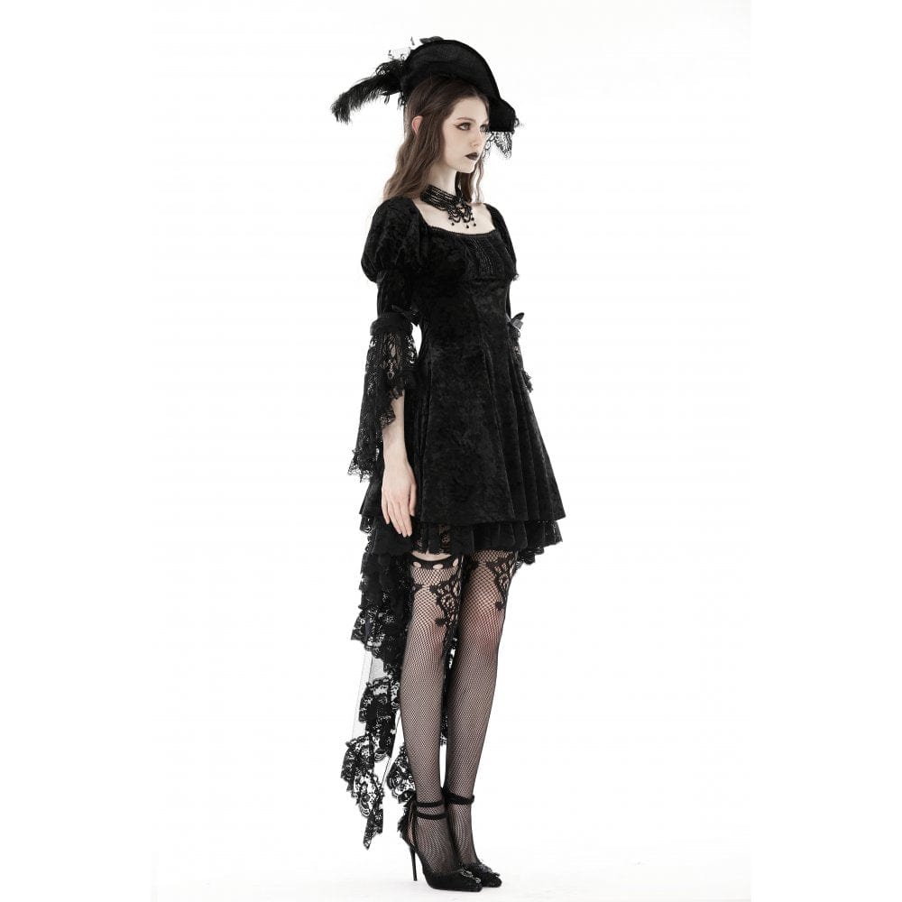 Darkinlove Women's Gothic Lace Sleeved Velvet Dress