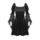 Darkinlove Damen-Gothic-Kleid aus Samt mit Spitzenärmeln