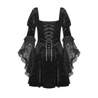 Darkinlove Damen-Gothic-Kleid aus Samt mit Spitzenärmeln