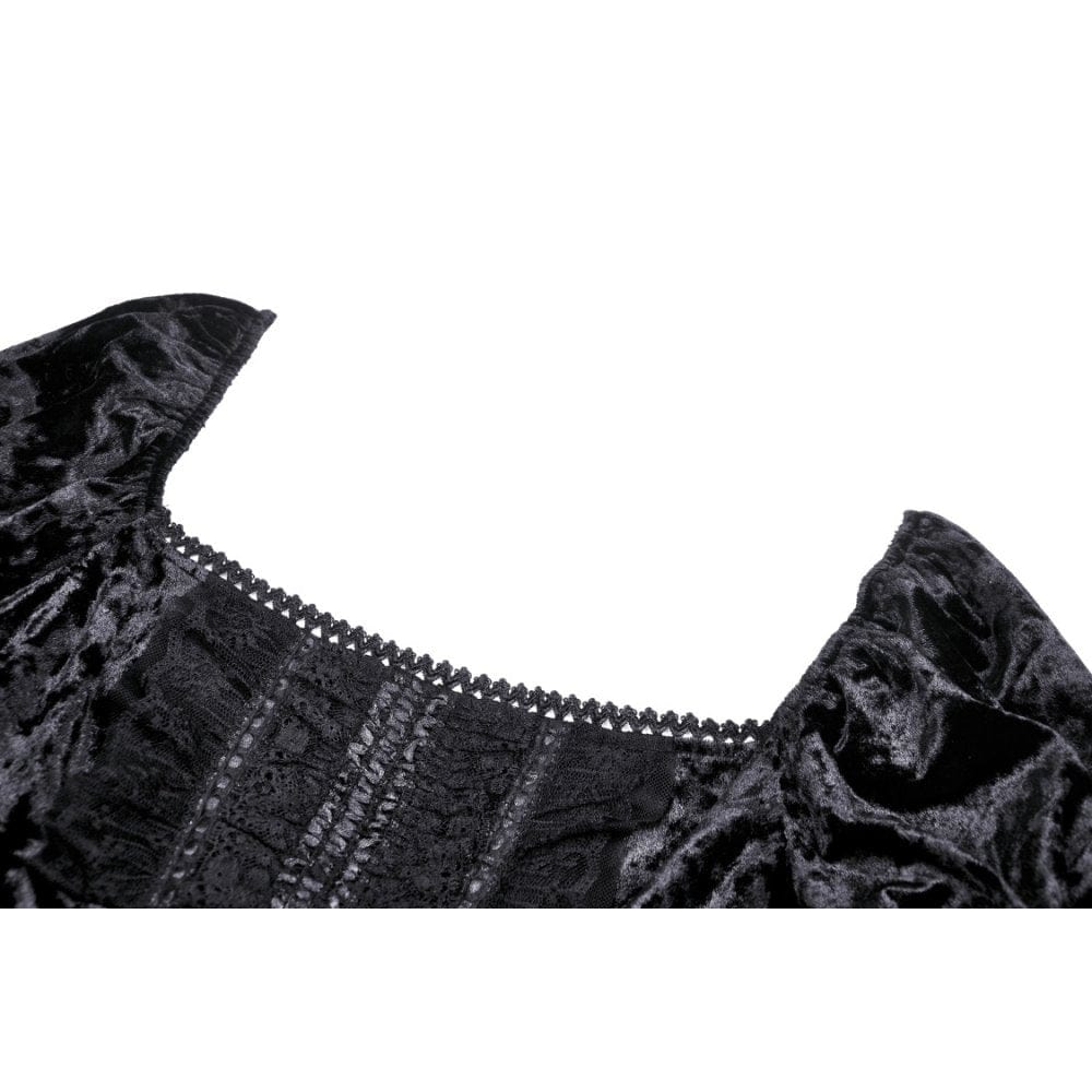 Darkinlove Women's Gothic Lace Sleeved Velvet Dress