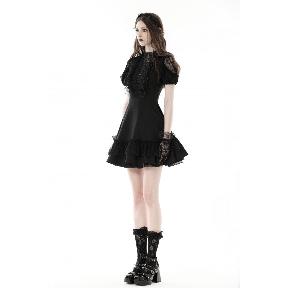 Darkinlove Women's Gothic Lace Splice Draped Dress