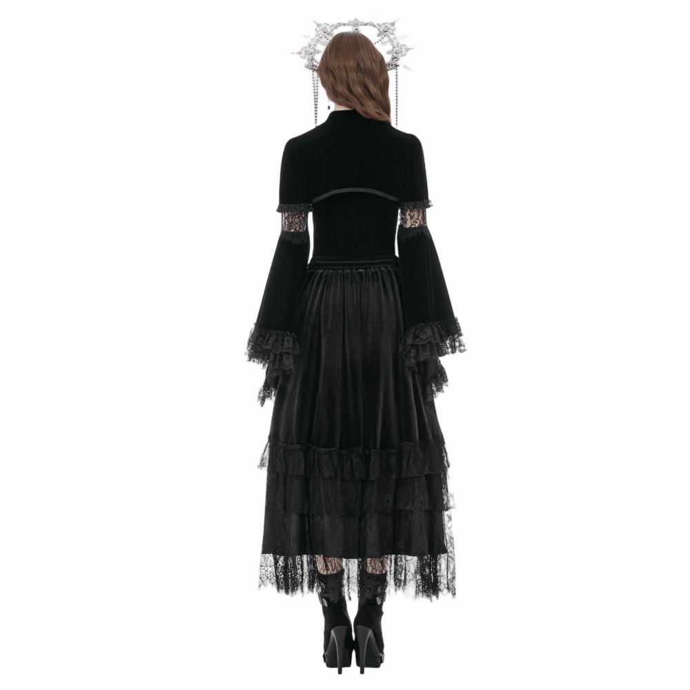 Mantella in velluto gotica da donna con inserti in pizzo e maniche a campana di Darkinlove