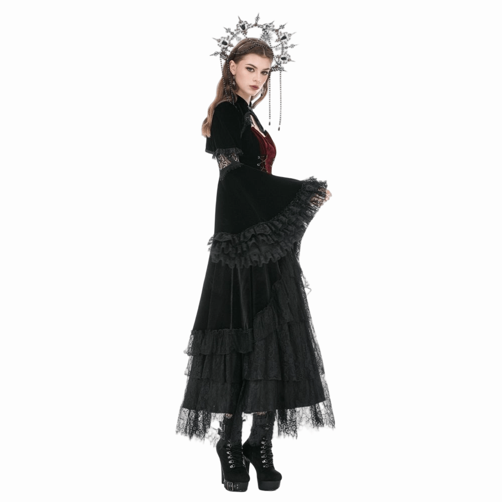 Mantella in velluto gotica da donna con inserti in pizzo e maniche a campana di Darkinlove