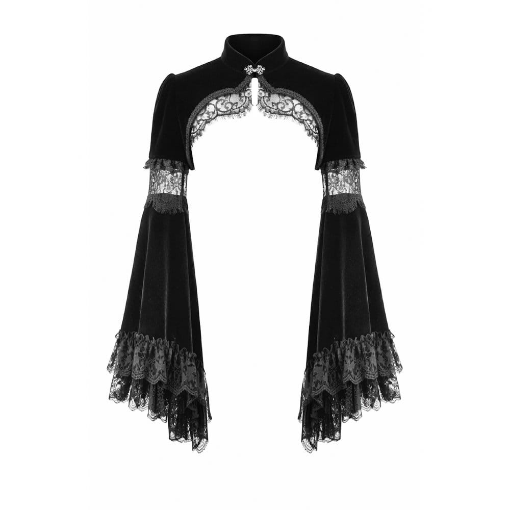 Mantella in velluto gotica da donna con inserti in pizzo e maniche a campana di Darkinlove
