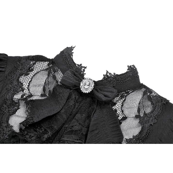 Darkinlove Women's Gothic Lace Splice Lace-up Shirt with Detachable Bowknot
