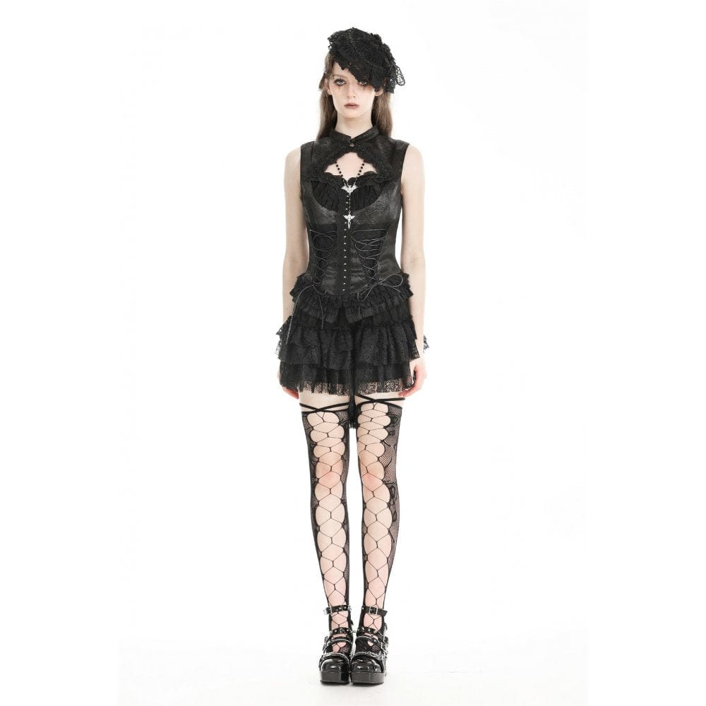 Darkinlove Women's Gothic Lace Splice Lace-up Vest