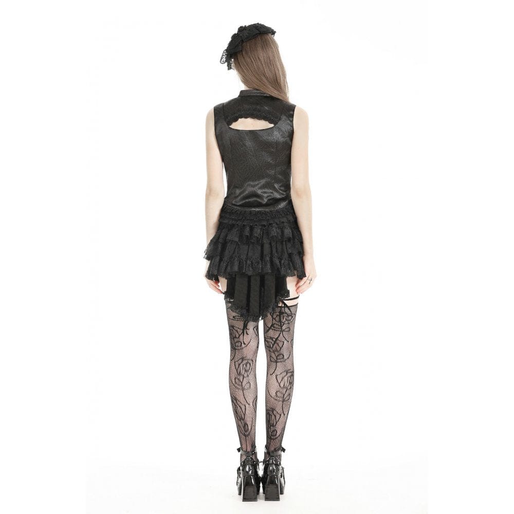 Darkinlove Women's Gothic Lace Splice Lace-up Vest