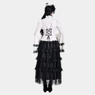 Darkinlove Women's Gothic Lace Splice Ruffle Contrast Color Bell Sleeve Blouse with Detachable Neck Tie