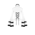 Darkinlove Women's Gothic Lace Splice Ruffle Contrast Color Bell Sleeve Blouse with Detachable Neck Tie