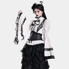 Darkinlove Women's Gothic Lace Splice Ruffle Contrast Color Bell Sleeve Blouse with Detachable Neck Tie