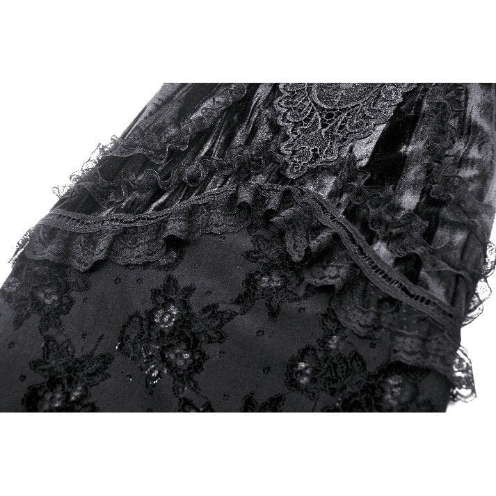 Darkinlove Women's Gothic Lace Splice Velvet Fishtailed Skirt