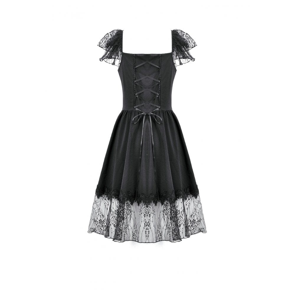 Darkinlove Women's Gothic Lace Square-cut Collar Dress