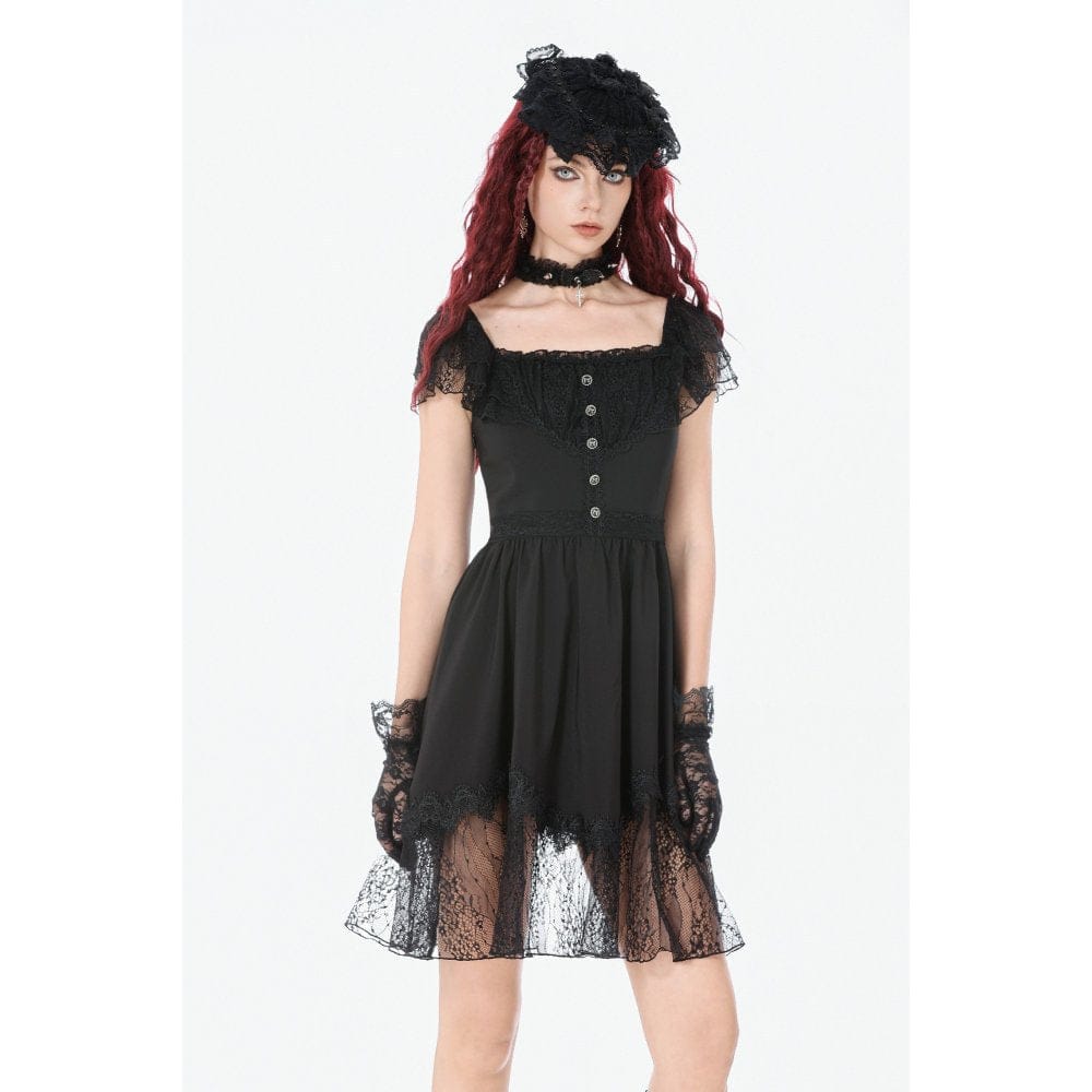 Darkinlove Women's Gothic Lace Square-cut Collar Dress