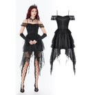 Darkinlove Women's Gothic Lace-tiered Off-Shoulder Slip Dress