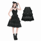 Darkinlove Women's Gothic Lace Trims Ruffled Layered Velvet Skirt