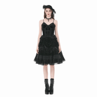 Darkinlove Women's Gothic Lace Trims Ruffled Layered Velvet Skirt