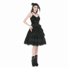 Darkinlove Women's Gothic Lace Trims Ruffled Layered Velvet Skirt