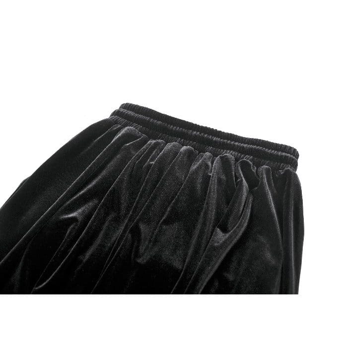 Darkinlove Women's Gothic Lace Trims Ruffled Layered Velvet Skirt