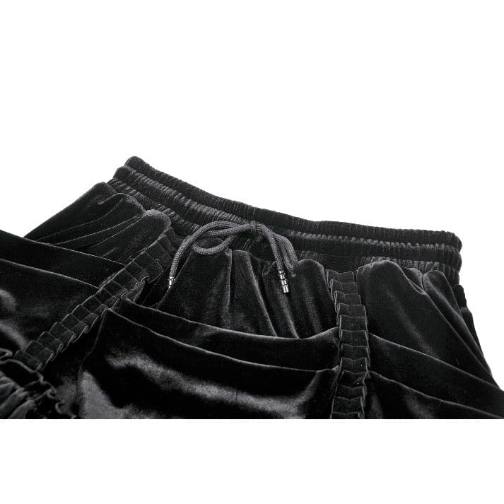 Darkinlove Women's Gothic Lace Trims Ruffled Layered Velvet Skirt