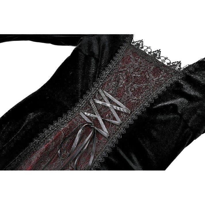 Darkinlove Women's Gothic Lace-up Colorblock Hooded Maxi Dress
